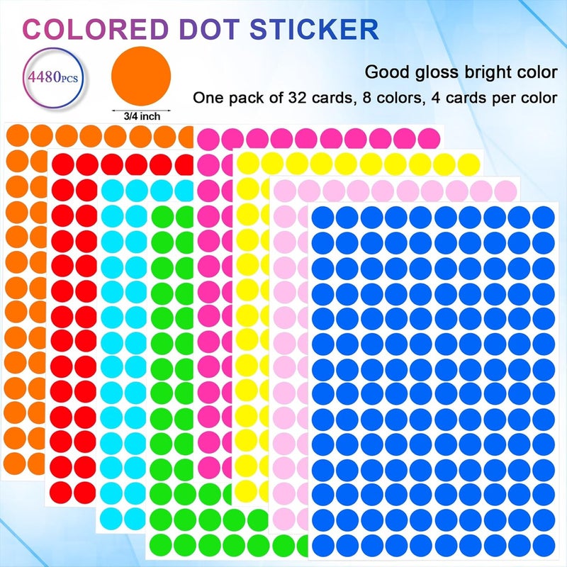 Darfukei Dot Sticker 4480 Pcs, 3/4" Blank Garage Sale Price Stickers, Circle Sticker‘s, Color-Coding Labels Stickers, Colored Dot Round Markers Sticker for Prices Sale, Coding, Classification, Prioritizing - Image 2
